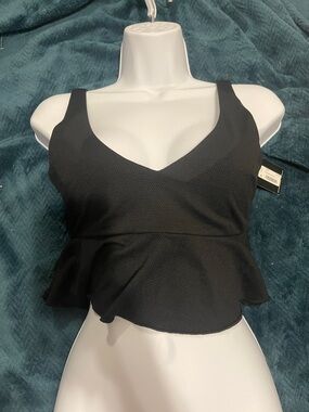 SPANX Black Peplum V-Neck swim top